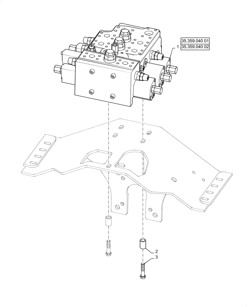 Схема запчастей Case 821G - (35.357.050[01]) - VAR - 734053, 734054 - CONTROL VALVE, MOUNTING - 3 SPOOL, Z-BAR / XR / LR (35) - HYDRAULIC SYSTEMS