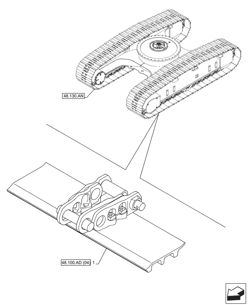 Схема запчастей Case CX350D LC - (48.100.AD[03]) - VAR - 956000 - TRACK CHAIN (L=800MM) (48) - TRACKS & TRACK SUSPENSION