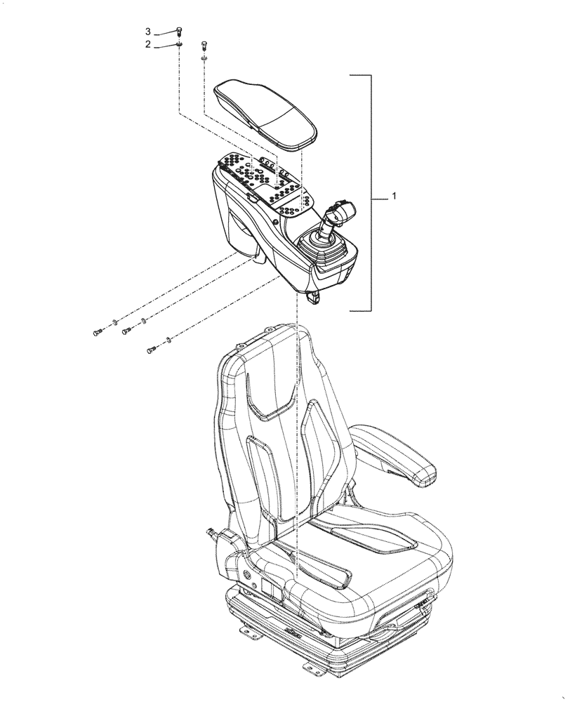 Схема запчастей Case 721G - (90.151.060[02]) - VAR - 734055 - ARMREST, JOYSTICK - W/ 2 AUX CONTROL (90) - PLATFORM, CAB, BODYWORK AND DECALS