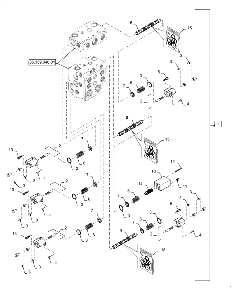 Схема запчастей Case 821G - (35.359.020[02]) - VAR - 734053, 734054 - CONTROL VALVE ASSY - 3 SPOOL, Z-BAR / XR / LR (35) - HYDRAULIC SYSTEMS