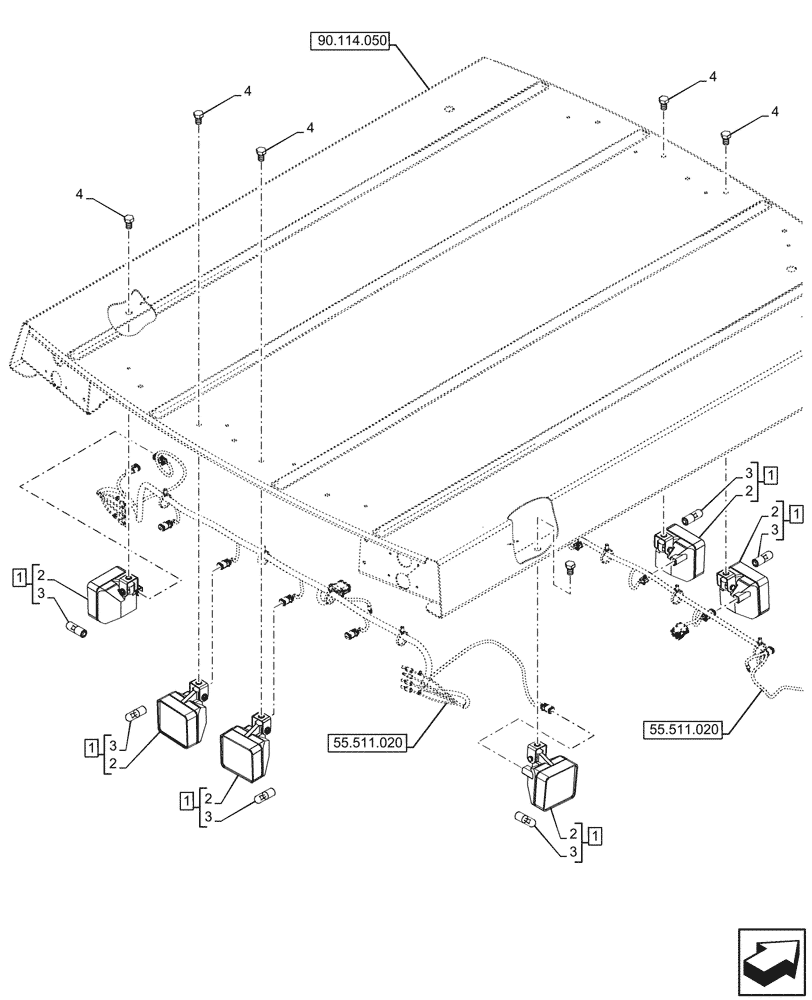 Схема запчастей Case 580N EP - (55.404.010) - VAR - 442085 - CANOPY, WORK LIGHT (55) - ELECTRICAL SYSTEMS