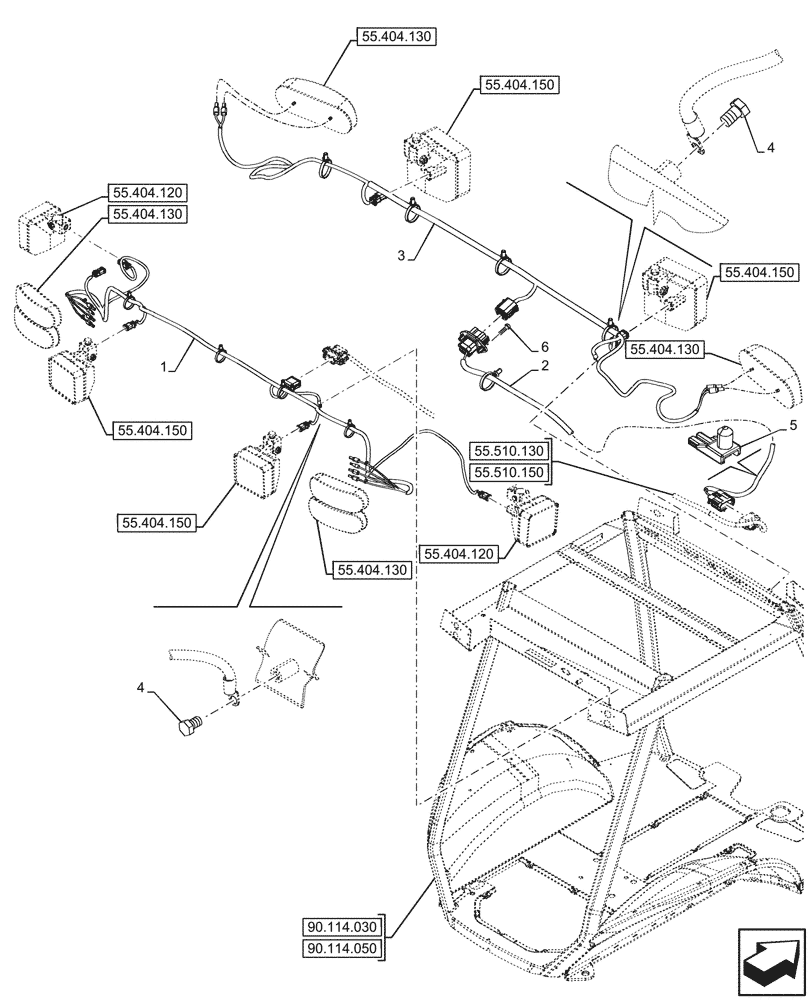 Схема запчастей Case 580N - (55.511.010) - CANOPY, WORK LIGHT, HARNESS (55) - ELECTRICAL SYSTEMS