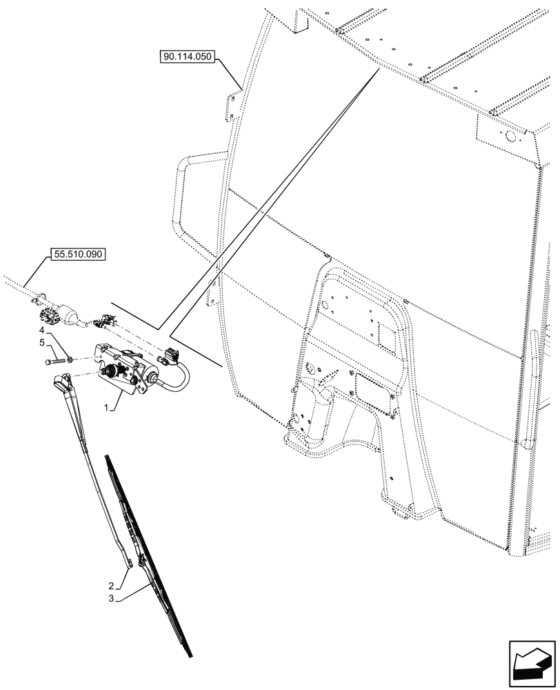 Схема запчастей Case 580SN - (55.518.020) - VAR - 423000 - DELUXE CANOPY, WINDSHIELD WIPER, MOTOR, ARM, BLADE (55) - ELECTRICAL SYSTEMS