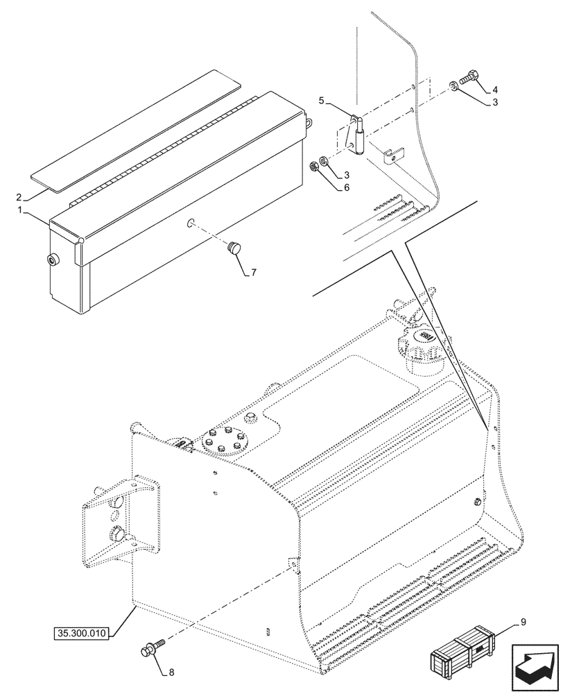 Схема запчастей Case 590SN - (88.100.020) - VAR - 747875 - TOOL BOX (88) - ACCESSORIES