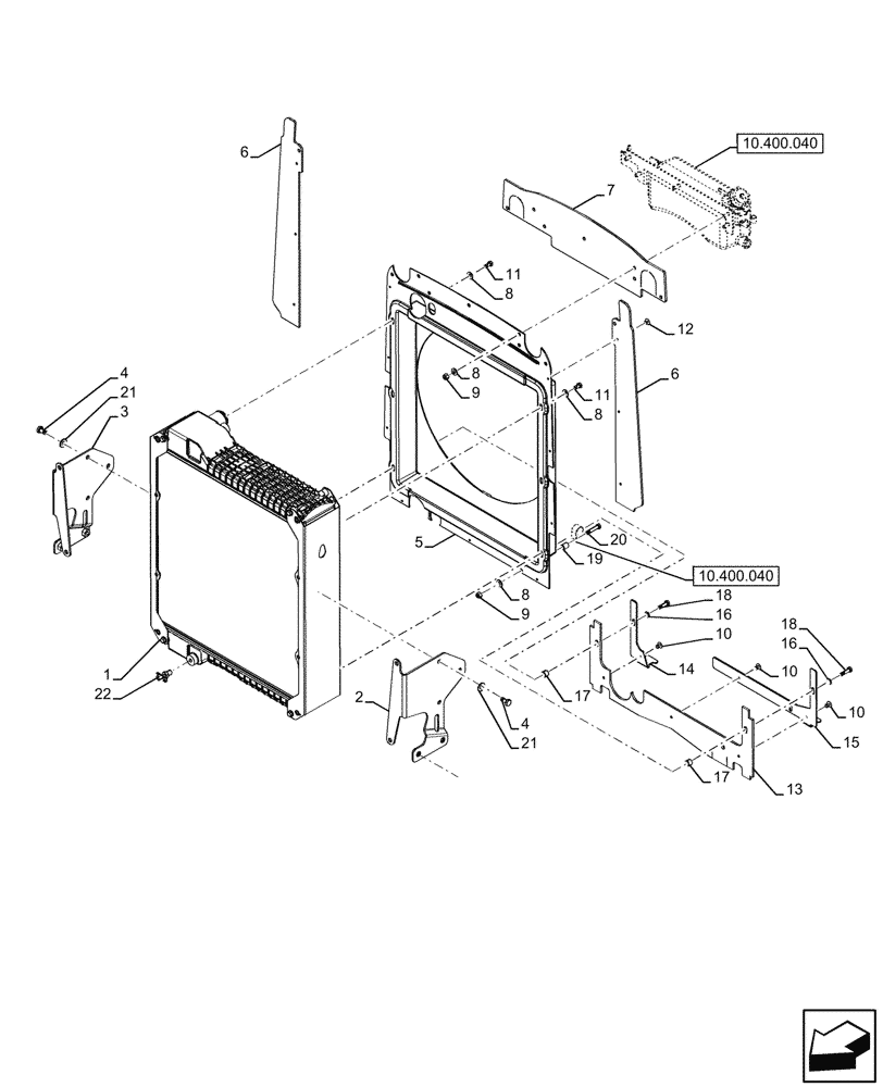 Схема запчастей Case 580SN - (10.400.030) - VAR - 423000, 423001, 442082, 747854 - RADIATOR (10) - ENGINE