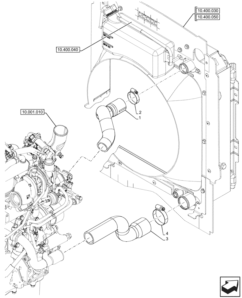 Схема запчастей Case 590SN - (10.400.020) - VAR - 423000, 442082, 747853, 747854, 747855 - RADIATOR HOSE (10) - ENGINE