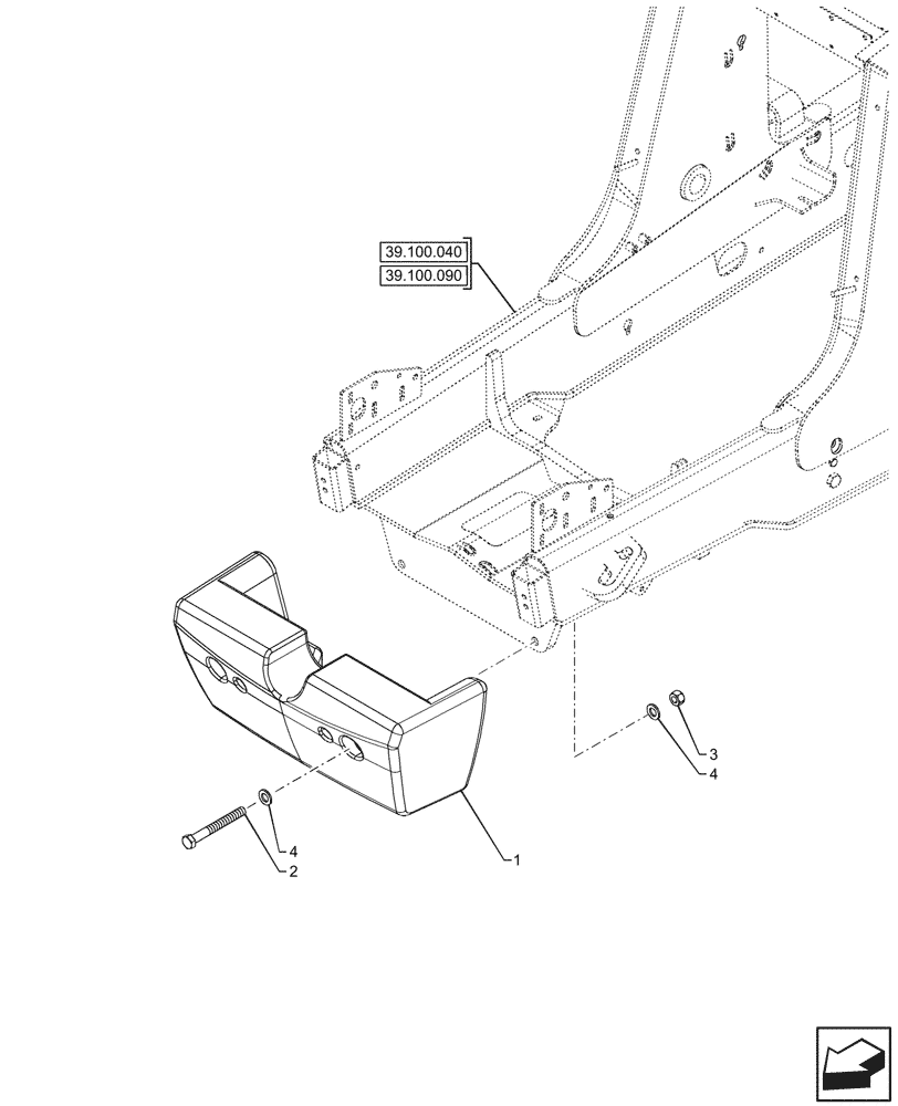 Схема запчастей Case 580SN - (39.140.050) - VAR - 747580 - COUNTERWEIGHT, 700 LBS, FRONT (39) - FRAMES AND BALLASTING