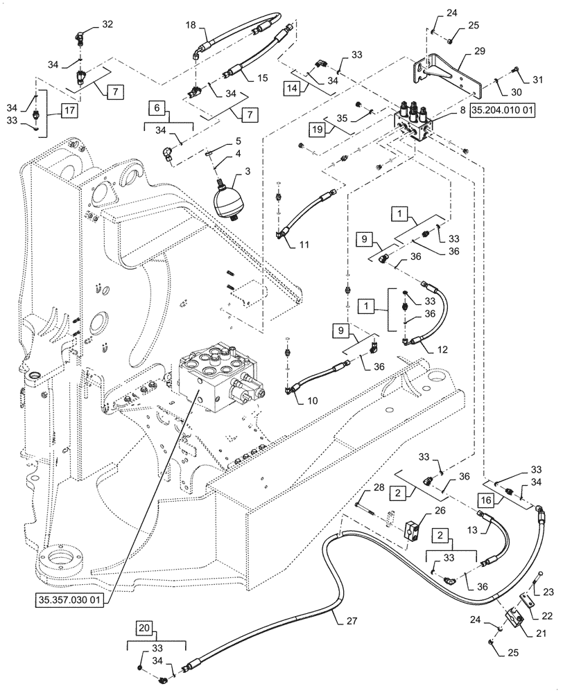 Схема запчастей Case 821G - (35.480.010[01]) - VAR - 734051, 734052 - CONTROL VALVE LINE - 2 SPOOL, EH (35) - HYDRAULIC SYSTEMS