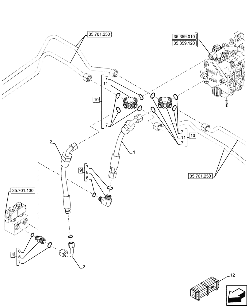Схема запчастей Case 590SN - (35.701.170) - VAR - 423098 - RIDE CONTROL, HYDRAULIC LINE, 2WD (35) - HYDRAULIC SYSTEMS