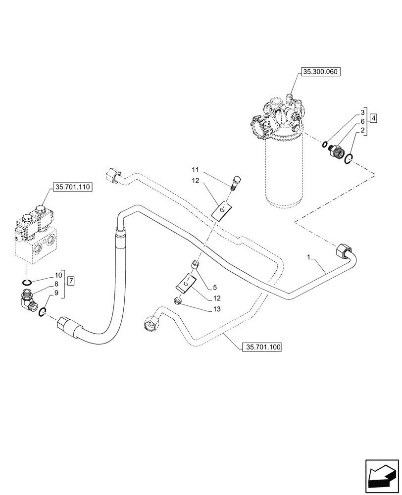 Схема запчастей Case 590SN - (35.701.120) - VAR - 747873 - RIDE CONTROL, VALVE, HYDRAULIC LINE, TANK (35) - HYDRAULIC SYSTEMS