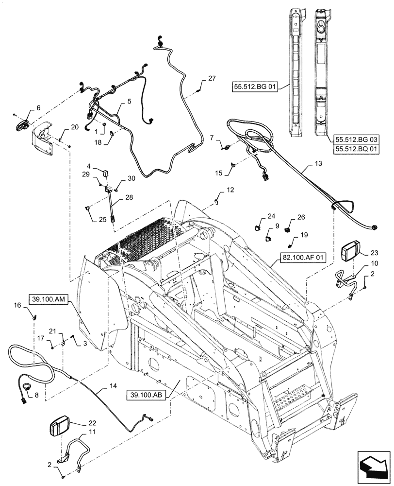 Схема запчастей Case SV185 - (55.404.AZ) - EU, ROAD LIGHTS, MED, VERT (55) - ELECTRICAL SYSTEMS