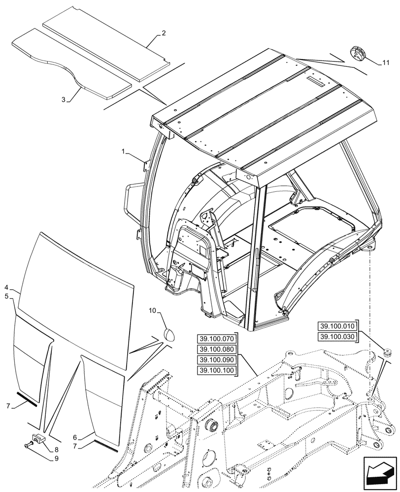 Схема запчастей Case 580SN WT - (90.114.040) - VAR - 423000 - DELUXE CANOPY, WIDE, FRAME, WINDSHIELD (90) - PLATFORM, CAB, BODYWORK AND DECALS