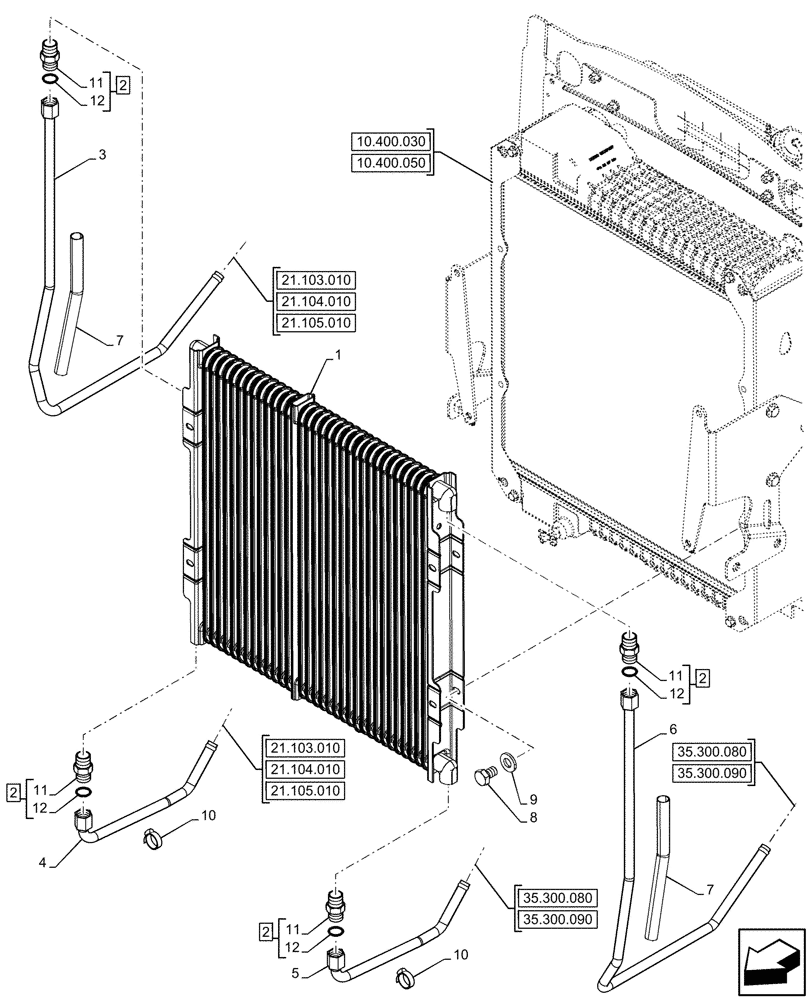 Схема запчастей Case 590SN - (35.300.100) - VAR - 423000, 442082, 747853, 747854, 747855 - OIL COOLER (35) - HYDRAULIC SYSTEMS