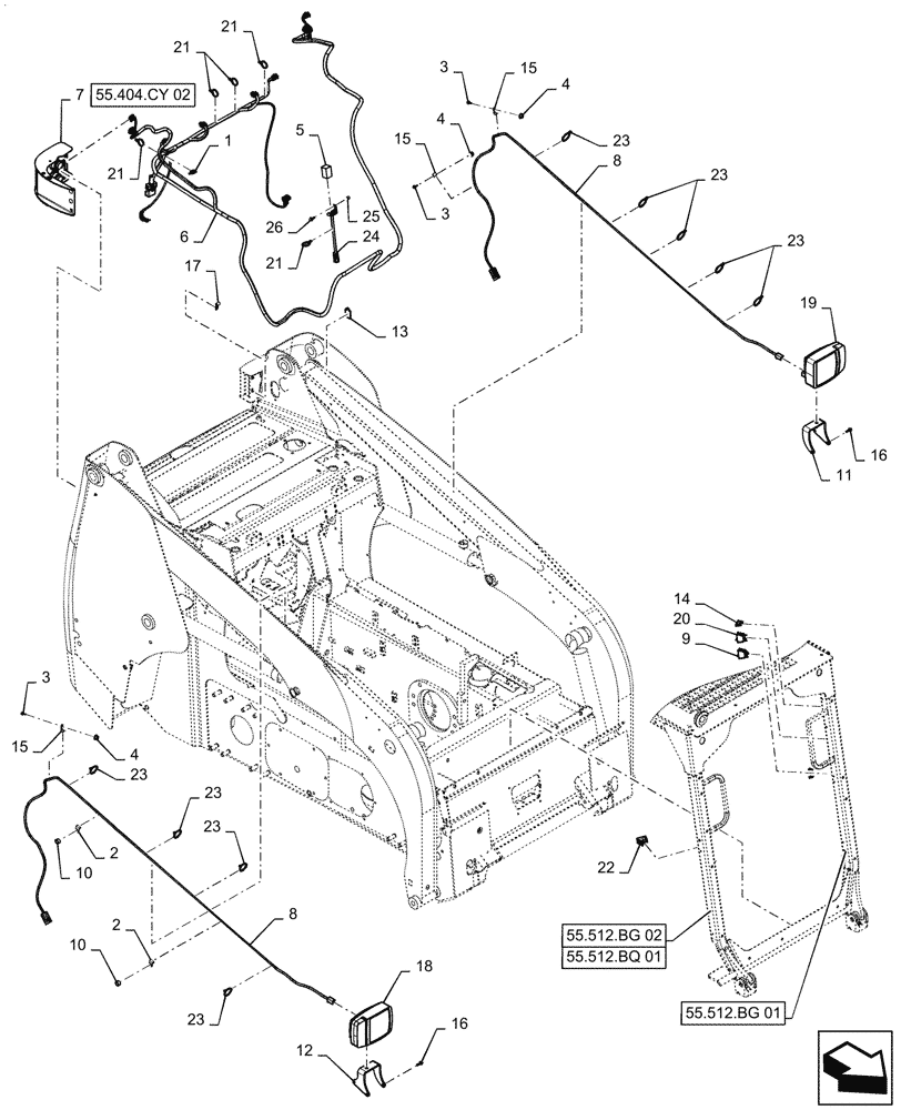 Схема запчастей Case SR130 - (55.404.CY[01]) - EU ROAD LIGHTS (55) - ELECTRICAL SYSTEMS