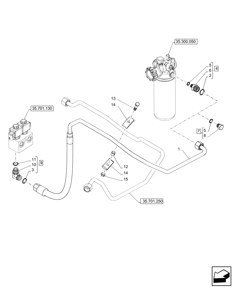 Схема запчастей Case 590SN - (35.701.160) - VAR - 423090, 423098 - RIDE CONTROL, VALVE, HYDRAULIC LINE, TANK (35) - HYDRAULIC SYSTEMS