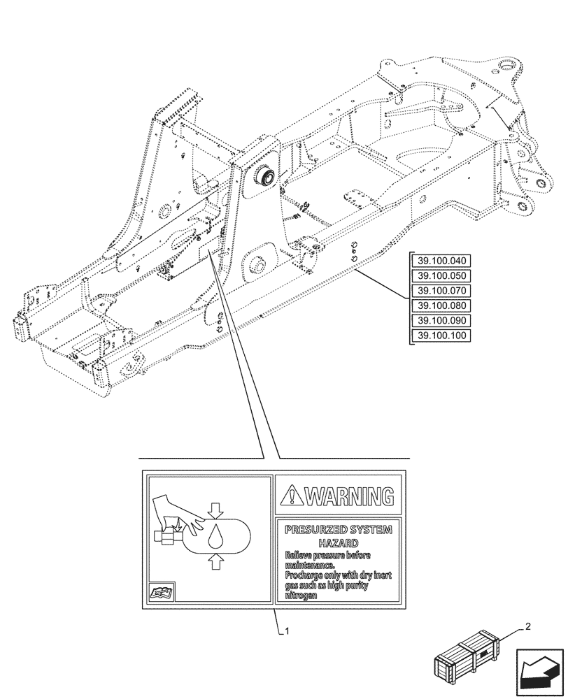 Схема запчастей Case 580SN - (90.108.185) - VAR - 747873 - WARNING DECAL, RIDE CONTROL, ACCUMULATOR (90) - PLATFORM, CAB, BODYWORK AND DECALS