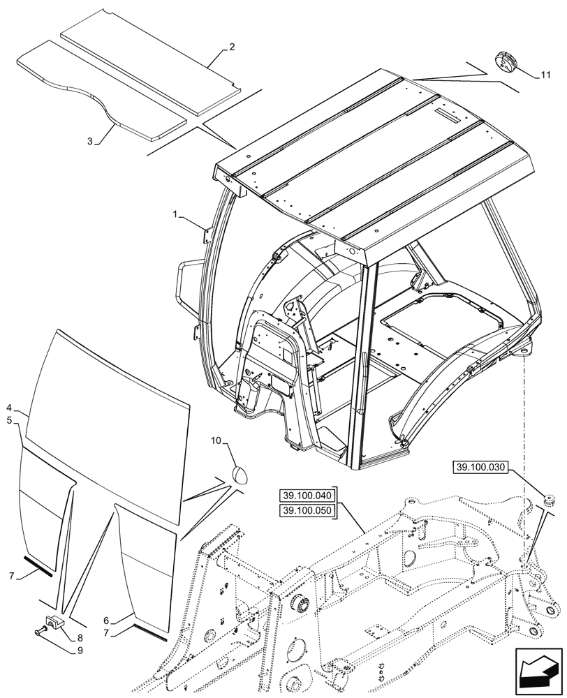 Схема запчастей Case 580SN - (90.114.050) - VAR - 423000 - DELUXE CANOPY, NARROW, FRAME, WINDSHIELD (90) - PLATFORM, CAB, BODYWORK AND DECALS