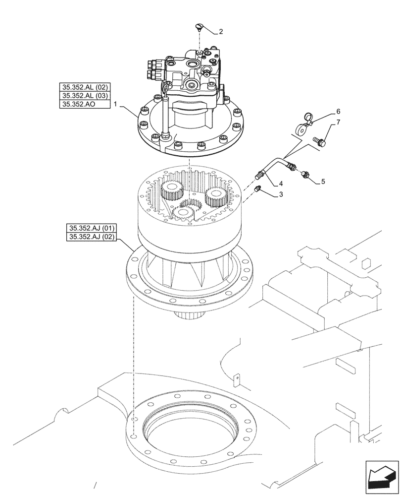 Схема запчастей Case CX350D LC - (35.352.AL[01]) - SWING REDUCTION UNIT (35) - HYDRAULIC SYSTEMS