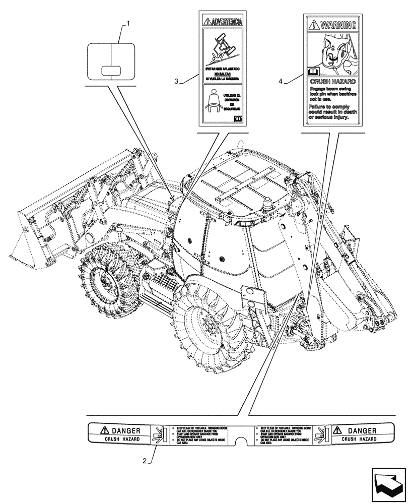 Схема запчастей Case 580SN WT - (90.108.065) - VAR - 423056, 747882, 747883 - WARNING DECAL (90) - PLATFORM, CAB, BODYWORK AND DECALS