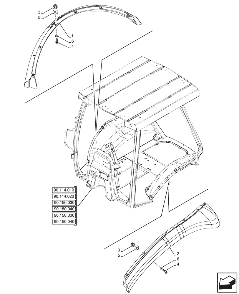 Схема запчастей Case 590SN - (90.116.010) - VAR - 423000, 442082, 747853, 747854, 747855 - REAR FENDER (90) - PLATFORM, CAB, BODYWORK AND DECALS