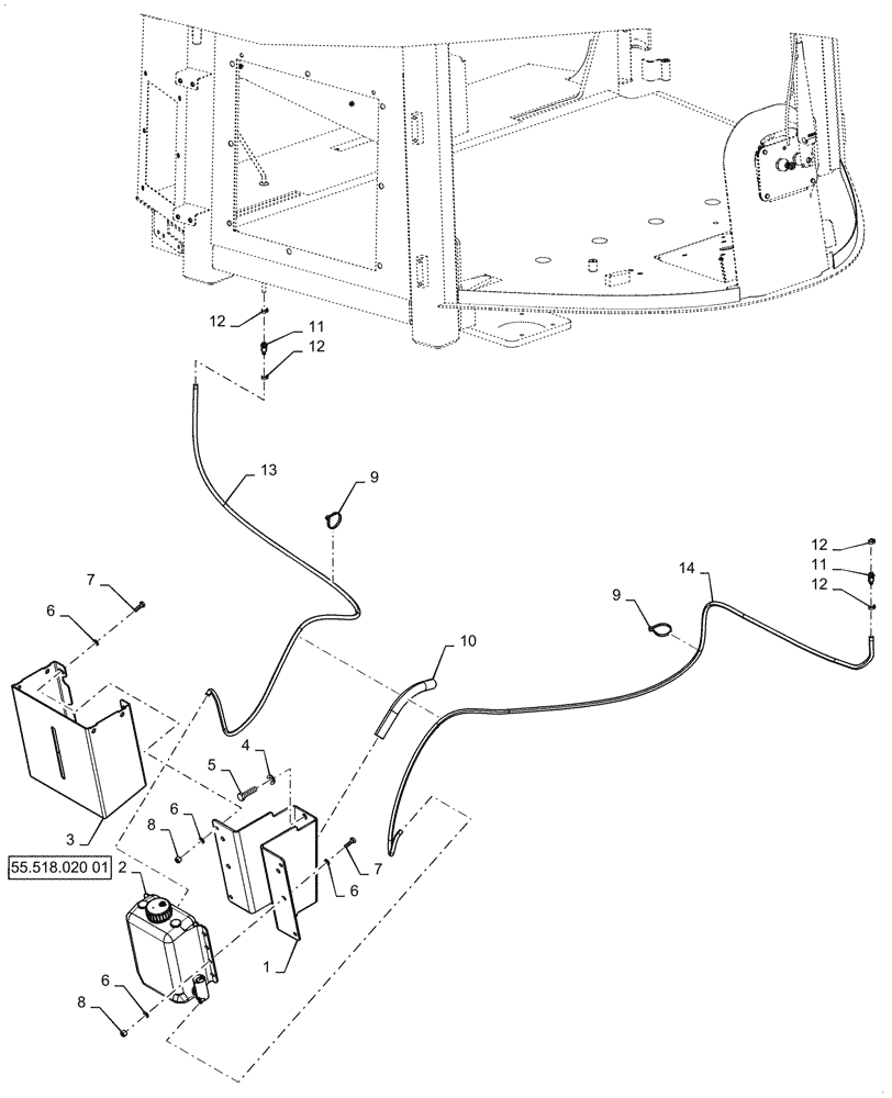 Схема запчастей Case 721G - (55.518.020) - WASHER BOTTLE INSTALLATION (55) - ELECTRICAL SYSTEMS