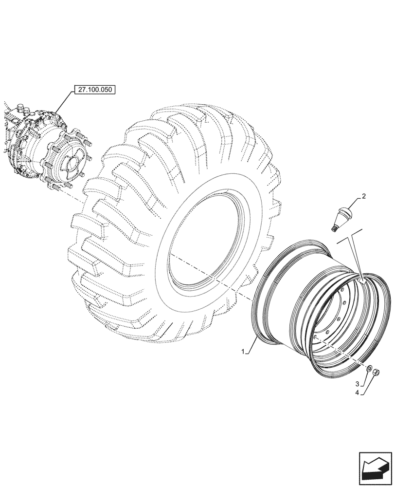 Схема запчастей Case 580SN WT - (44.520.050) - VAR - 9300019 - REAR, WHEEL (W18LX24), 4WD (44) - WHEELS