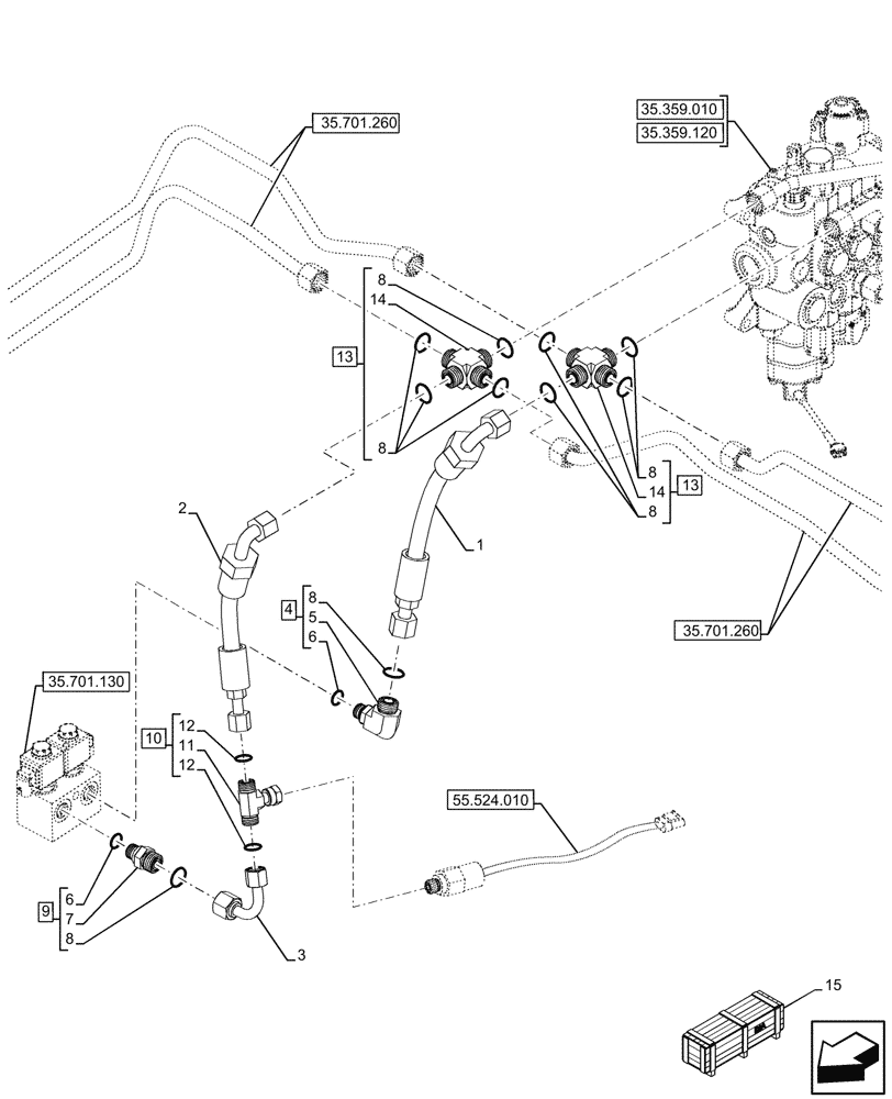 Схема запчастей Case 590SN - (35.701.150) - VAR - 423090 - RIDE CONTROL, HYDRAULIC LINE, 4WD (35) - HYDRAULIC SYSTEMS