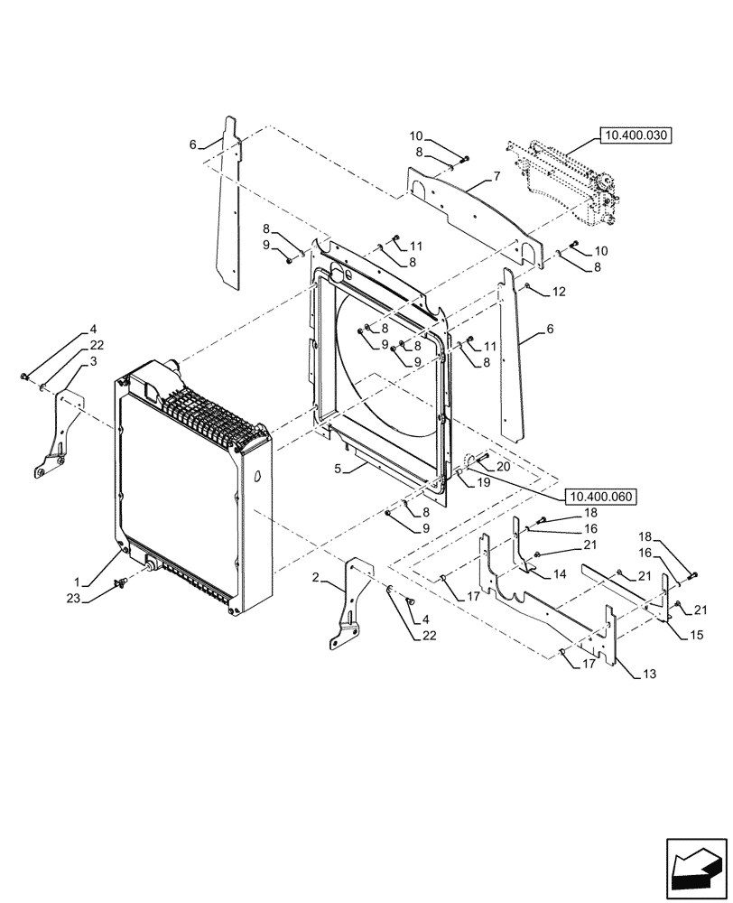 Схема запчастей Case 580N - (10.400.050) - VAR - 747853, 747855 - RADIATOR, SUPPORT (10) - ENGINE