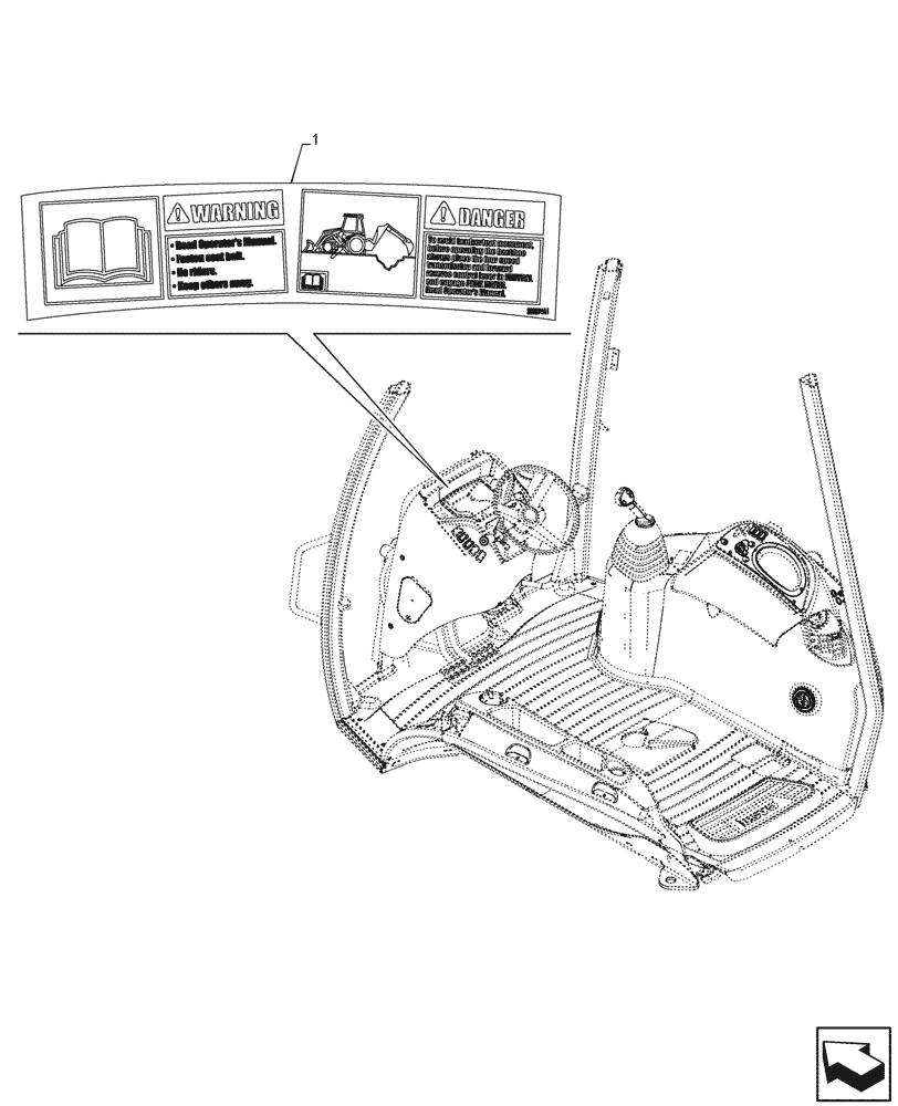 Схема запчастей Case 580SN - (90.108.205) - WARNING DECAL, CAB (90) - PLATFORM, CAB, BODYWORK AND DECALS