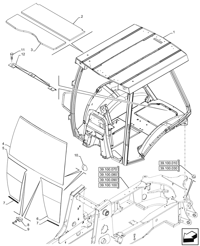 Схема запчастей Case 590SN - (90.114.040) - VAR - 423000 - DELUXE CANOPY, WIDE, FRAME, WINDSHIELD (90) - PLATFORM, CAB, BODYWORK AND DECALS