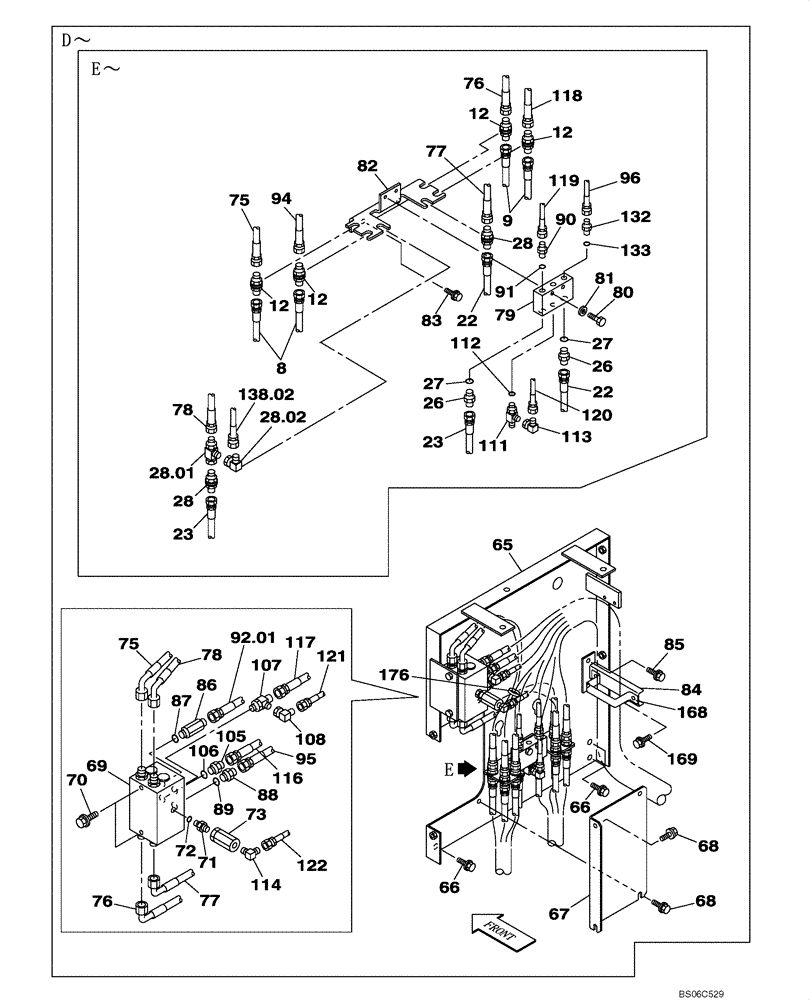 Схема запчастей Case CX330 - (08-035-00[01]) - PILOT CONTROL LINES, PARTITION - MODELS WITH LOAD HOLD (08) - HYDRAULICS