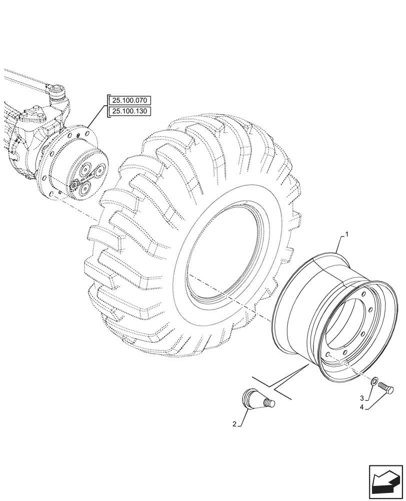 Схема запчастей Case 580N EP - (44.511.020) - VAR - 8201110, 9200019, 9200023 - FRONT, WHEEL (9.75X16.5), 4WD (44) - WHEELS