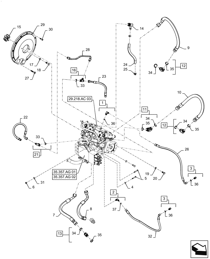 Схема запчастей Case SR200 - (29.204.AB[03]) - HYDROSTATIC PUMP, DRIVE LINES, E-H CONTROLS (29) - HYDROSTATIC DRIVE