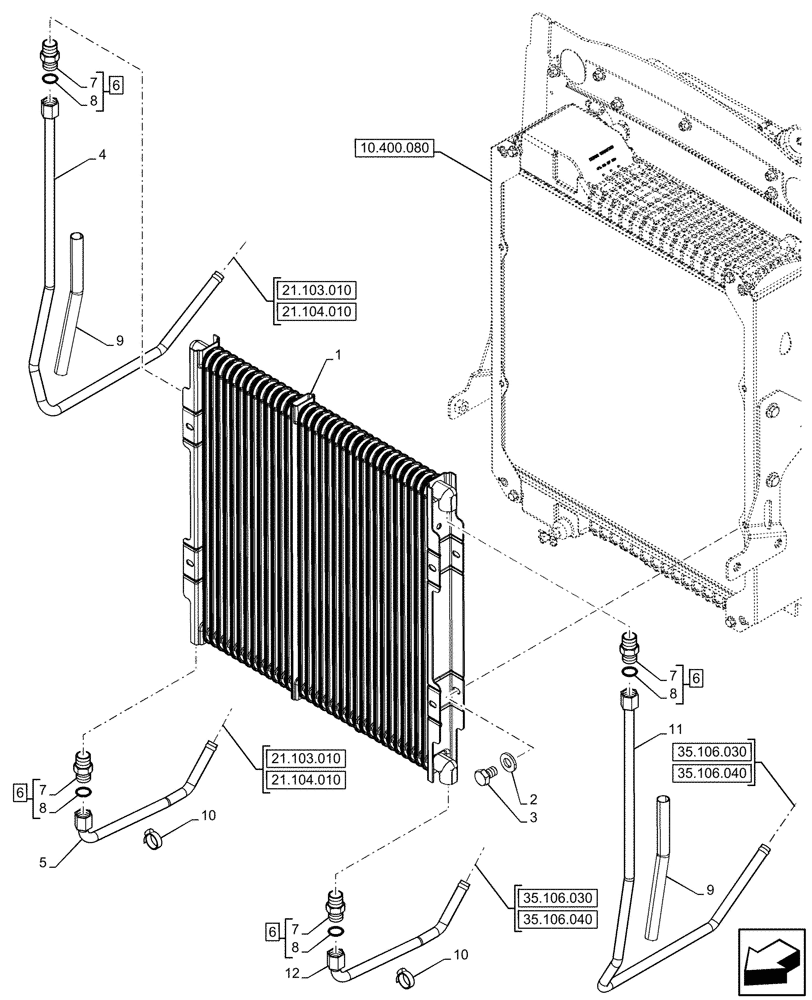 Схема запчастей Case 580N - (35.300.120) - VAR - 423000, 423001, 442082, 747854 - OIL COOLER (35) - HYDRAULIC SYSTEMS