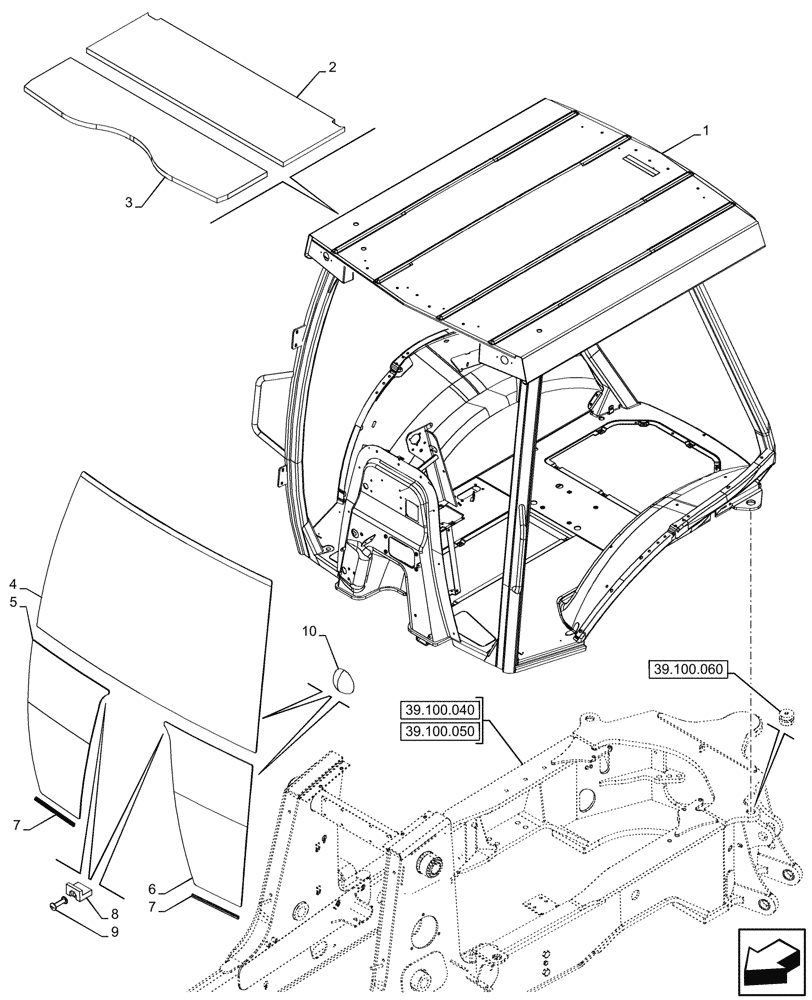 Схема запчастей Case 580SN - (90.114.050) - VAR - 423000 - DELUXE CANOPY, NARROW, FRAME, WINDSHIELD (90) - PLATFORM, CAB, BODYWORK AND DECALS