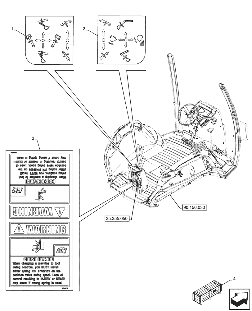 Схема запчастей Case 580SN - (90.108.220) - VAR - 423056, 742242, 747882, 747883 - WARNING DECAL, MECHANICAL, CONTROLS (90) - PLATFORM, CAB, BODYWORK AND DECALS