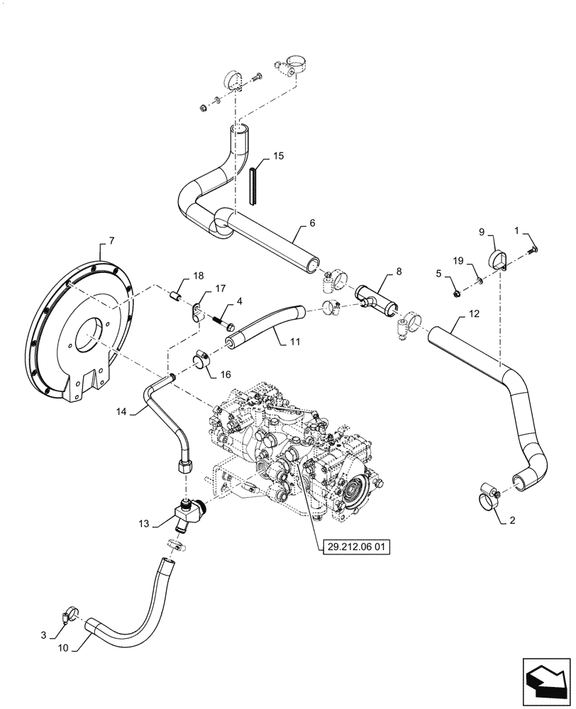 Схема запчастей Case SR250 - (29.204.AB[02]) - HYDROSTATIC PUMP, SUPPLY LINES, MECHANICAL CONTROLS (29) - HYDROSTATIC DRIVE