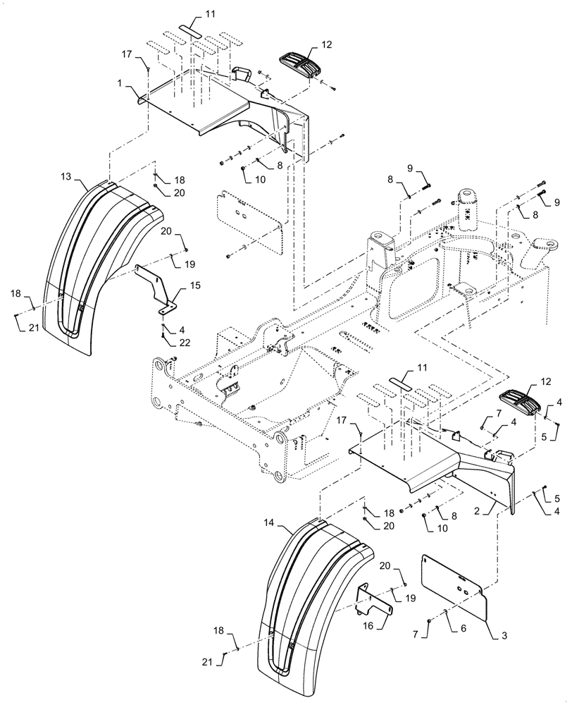 Схема запчастей Case 921G - (90.116.030[03]) - REAR FENDERS, WIDE (90) - PLATFORM, CAB, BODYWORK AND DECALS