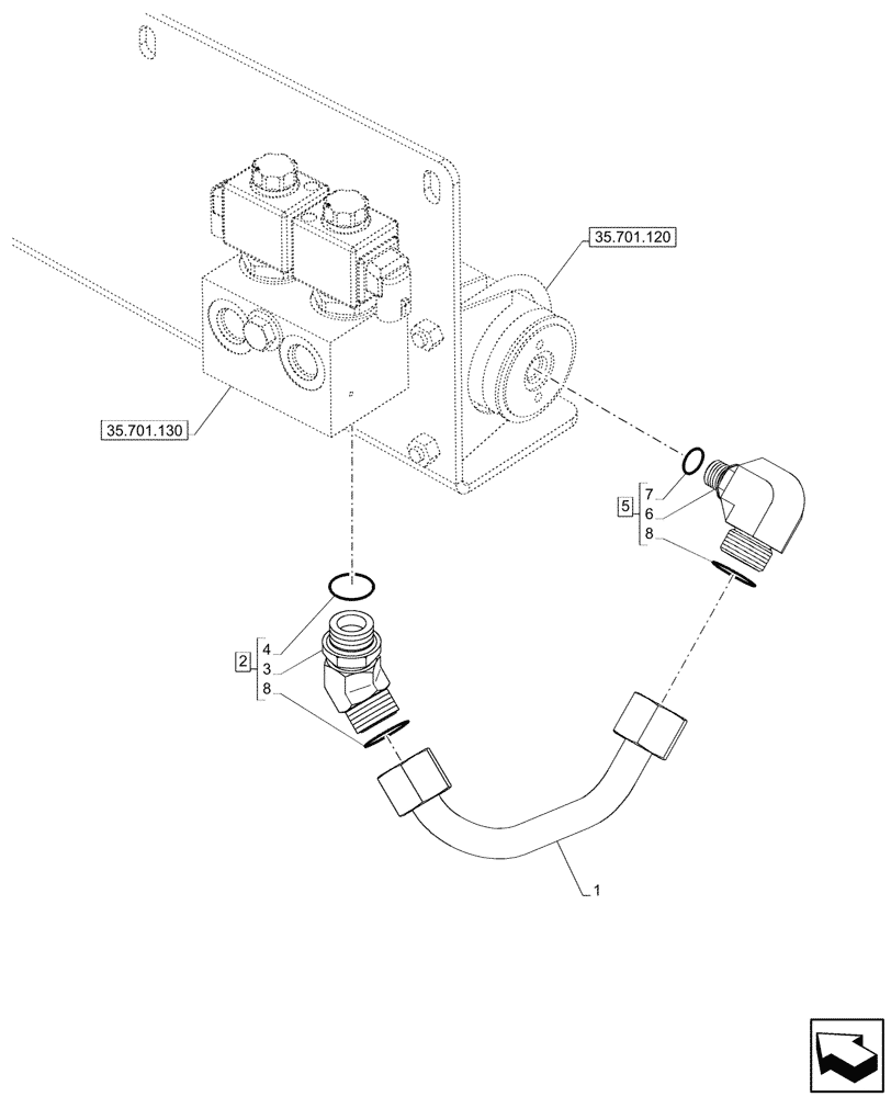 Схема запчастей Case 590SN - (35.701.140) - VAR - 423090, 423098 - RIDE CONTROL, ACCUMULATOR, HYDRAULIC LINE (35) - HYDRAULIC SYSTEMS