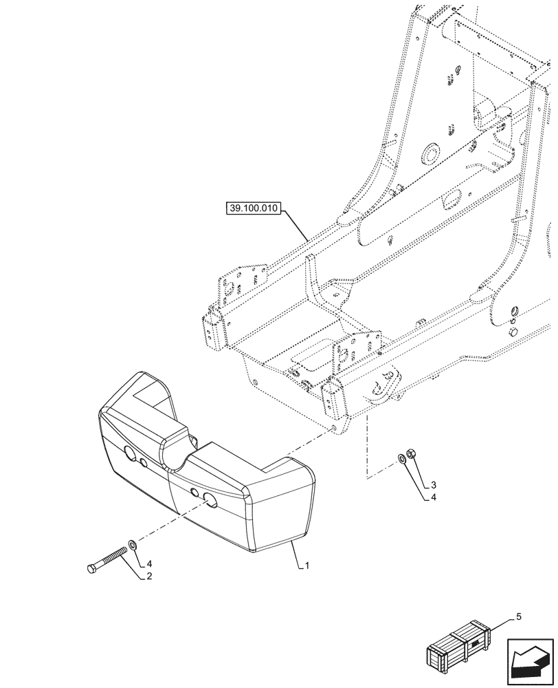 Схема запчастей Case 580SN WT - (39.140.060) - VAR - 423010, 423047 - COUNTERWEIGHT, 1100 LBS, FRONT (39) - FRAMES AND BALLASTING