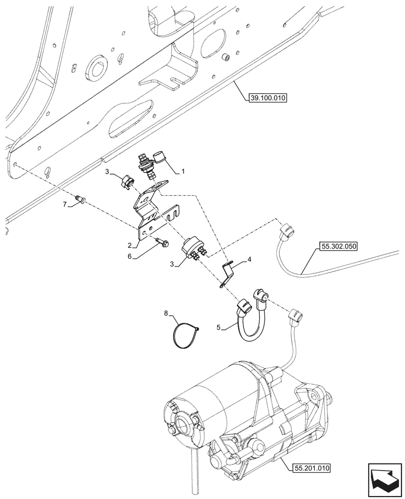 Схема запчастей Case 580SN WT - (55.302.140) - VAR - 747874 - BATTERY CUT-OUT (55) - ELECTRICAL SYSTEMS