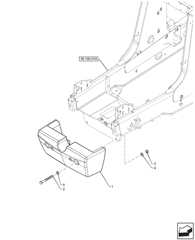 Схема запчастей Case 580SN - (39.140.050) - VAR - 747580 - COUNTERWEIGHT, 700 LBS, FRONT (39) - FRAMES AND BALLASTING