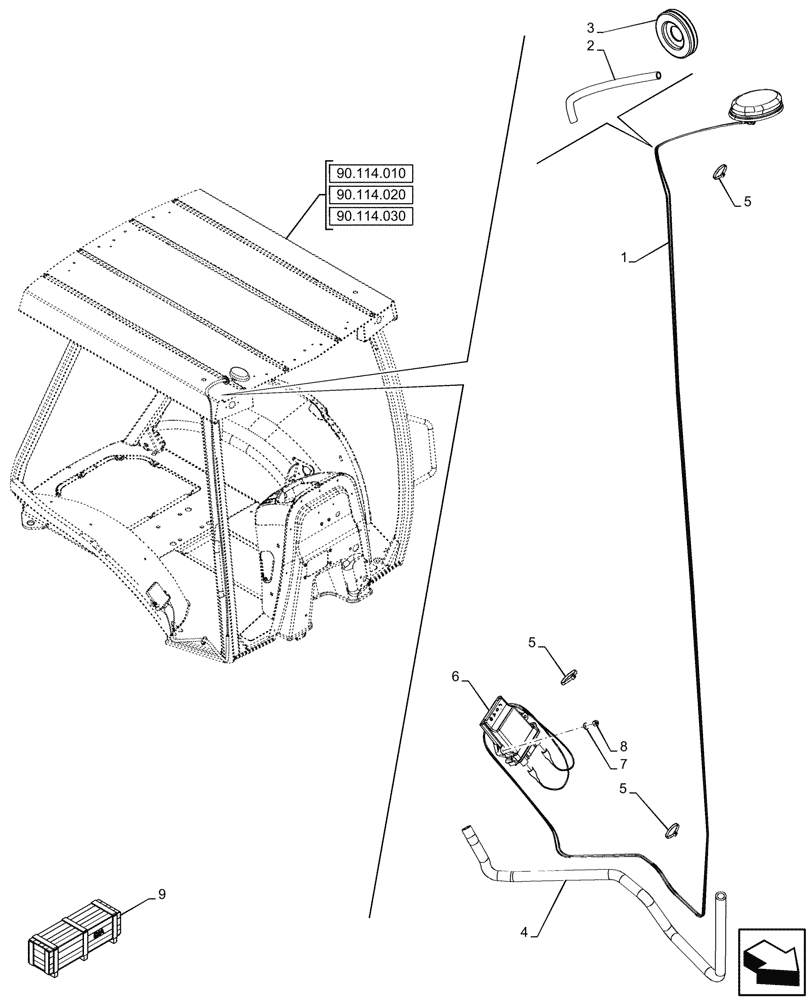 Схема запчастей Case 580N EP - (55.991.020) - VAR - 745121 - CANOPY, TELEMATIC SYSTEM, ANTENNA, CONTROL UNIT (55) - ELECTRICAL SYSTEMS