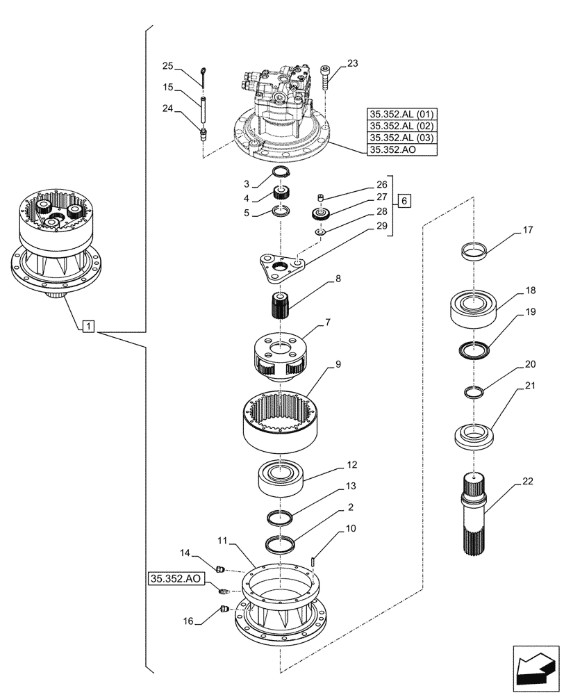 Схема запчастей Case CX350D LC - (35.352.AJ[02]) - MOTO-REDUCTION GEAR, COMPONENTS (35) - HYDRAULIC SYSTEMS