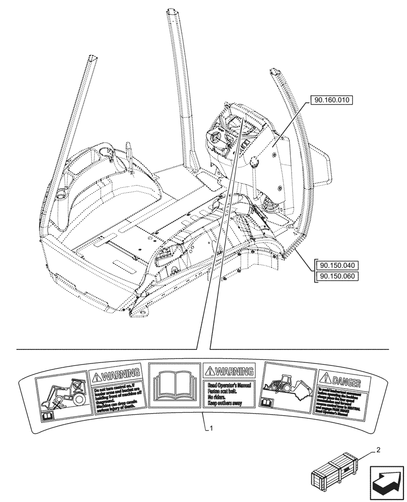 Схема запчастей Case 580SN - (90.108.195) - VAR - 747873 - WARNING DECAL, RIDE CONTROL (90) - PLATFORM, CAB, BODYWORK AND DECALS