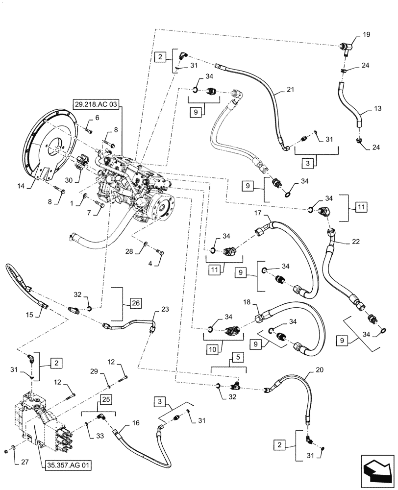 Схема запчастей Case SV250 - (29.204.AB[03]) - HYDROSTATIC PUMP, DRIVE LINES, E-H CONTROLS (29) - HYDROSTATIC DRIVE