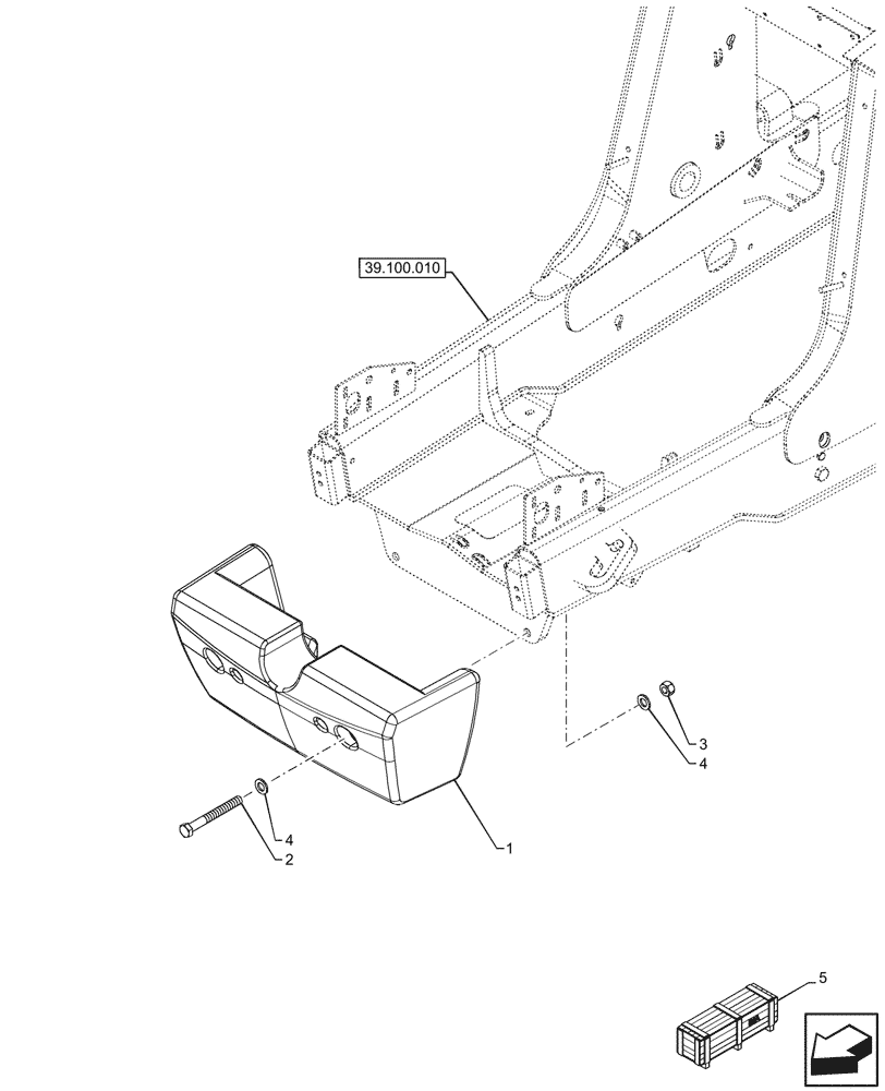 Схема запчастей Case 580SN - (39.140.040) - COUNTERWEIGHT, 700 LBS, FRONT (39) - FRAMES AND BALLASTING