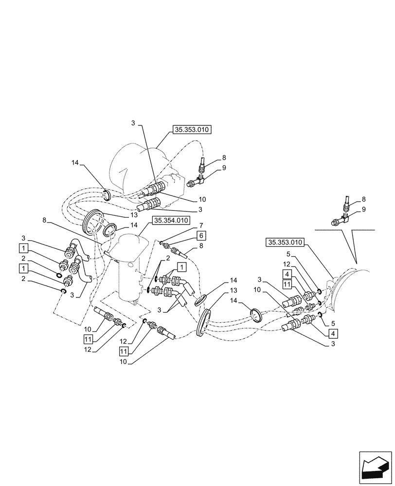Схема запчастей Case CX290D LC MH - (35.353.060) - TRAVEL MOTOR & REDUCTION GEAR, LINES (35) - HYDRAULIC SYSTEMS