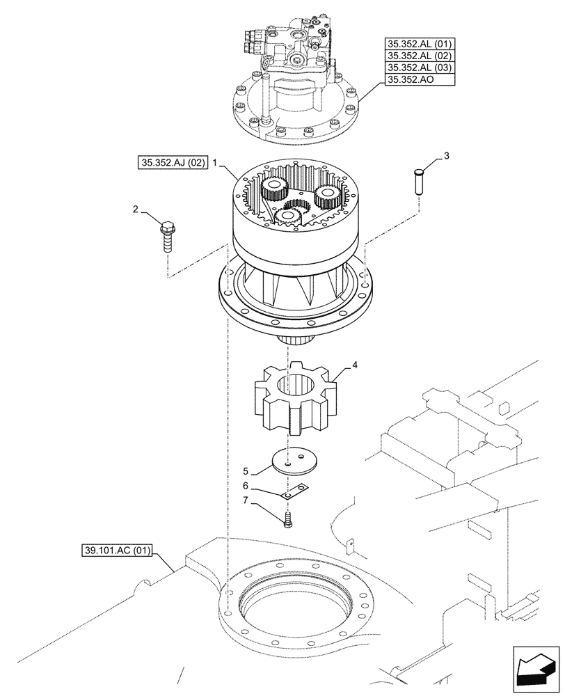 Схема запчастей Case CX350D LC - (35.352.AJ[01]) - MOTO-REDUCTION GEAR (35) - HYDRAULIC SYSTEMS