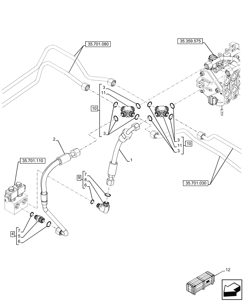 Схема запчастей Case 580SN WT - (35.701.130) - VAR - 747873 - RIDE CONTROL, VALVE, HYDRAULIC LINE (35) - HYDRAULIC SYSTEMS